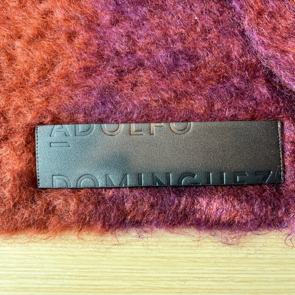 Adolfo Dominguez Vintage Mohair Scarf Fuzzy Red and Purple - Picture 2 of 4